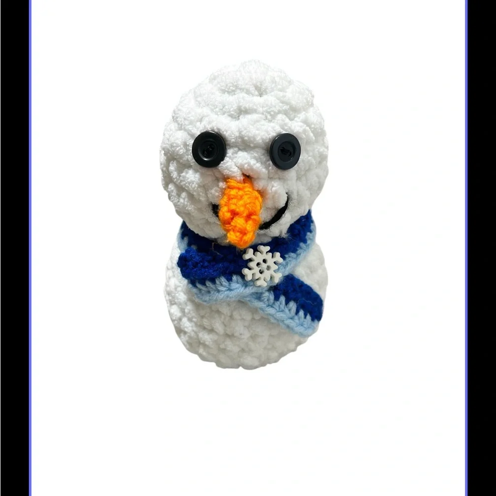 Cute Christmas Gift/Decor Crochet Snowman W Button Eyes And Scarf